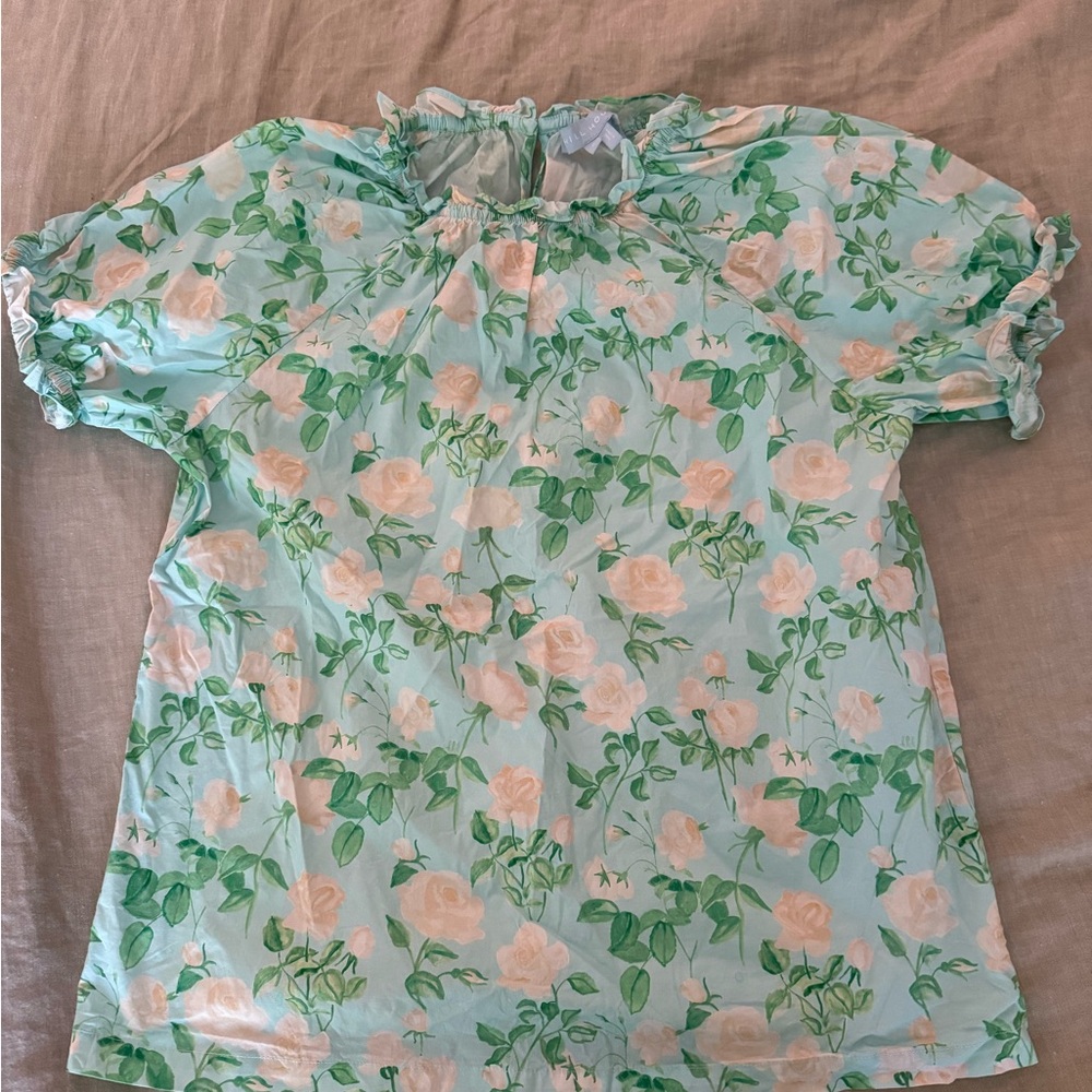 Hill House Floral Blouse - Green and Pink